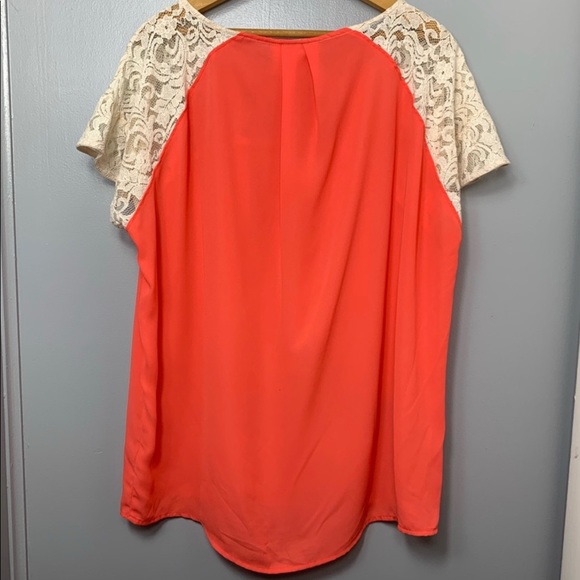 Anthropologie Maeve coral top with cream lace - Picture 4 of 7